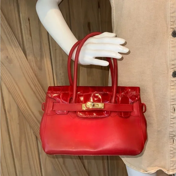 Mauro Governa vintage genuine crocodile alligator jelly Red hot Satchel - Picture 3 of 7
